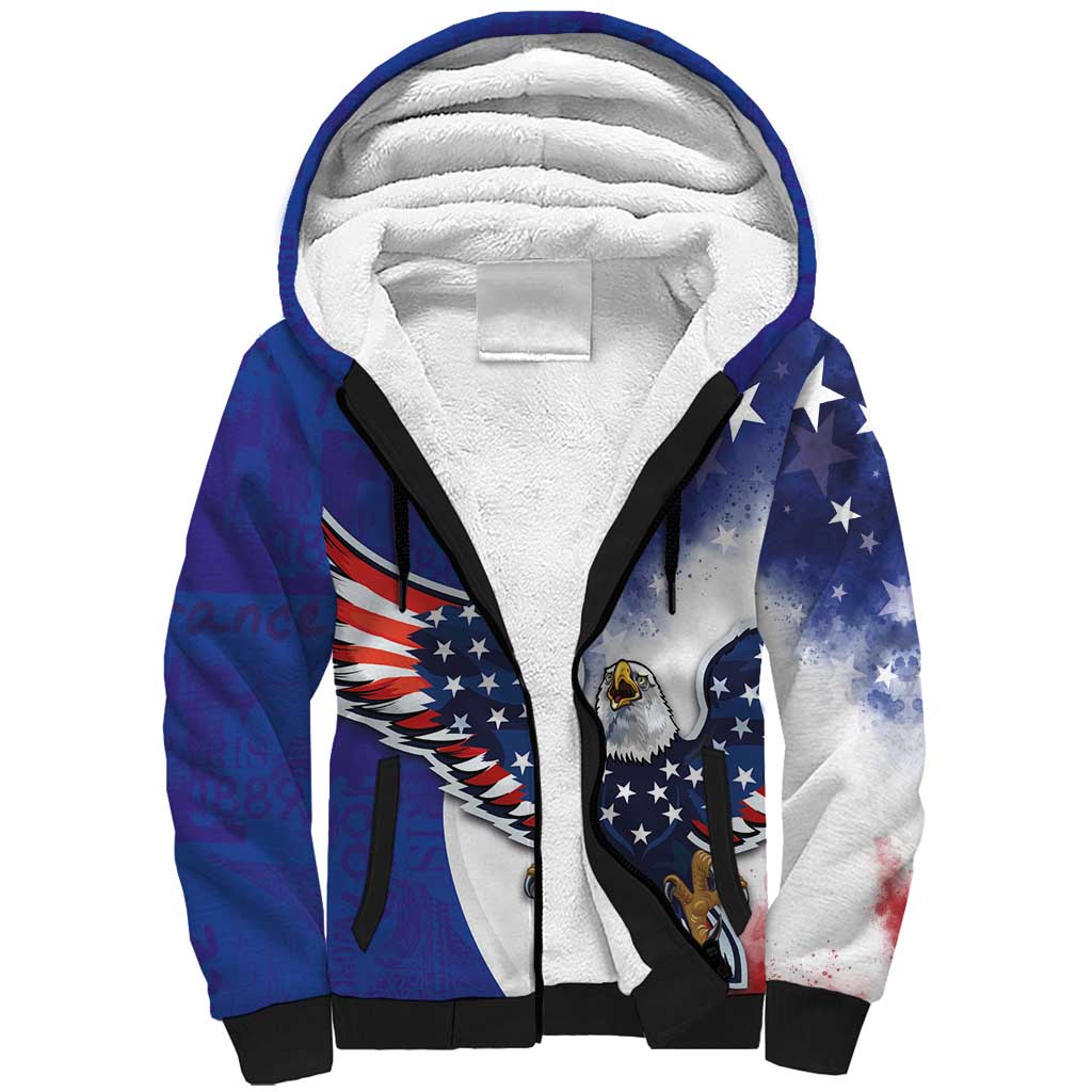 French American Heritage Month Sherpa Hoodie USA Eagle and France Urban Paris National Flag Style