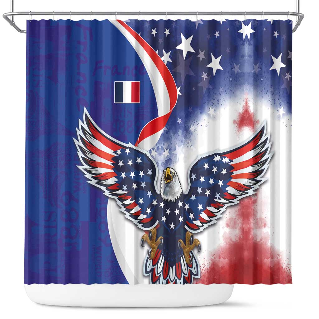 French American Heritage Month Shower Curtain USA Eagle and France Urban Paris National Flag Style