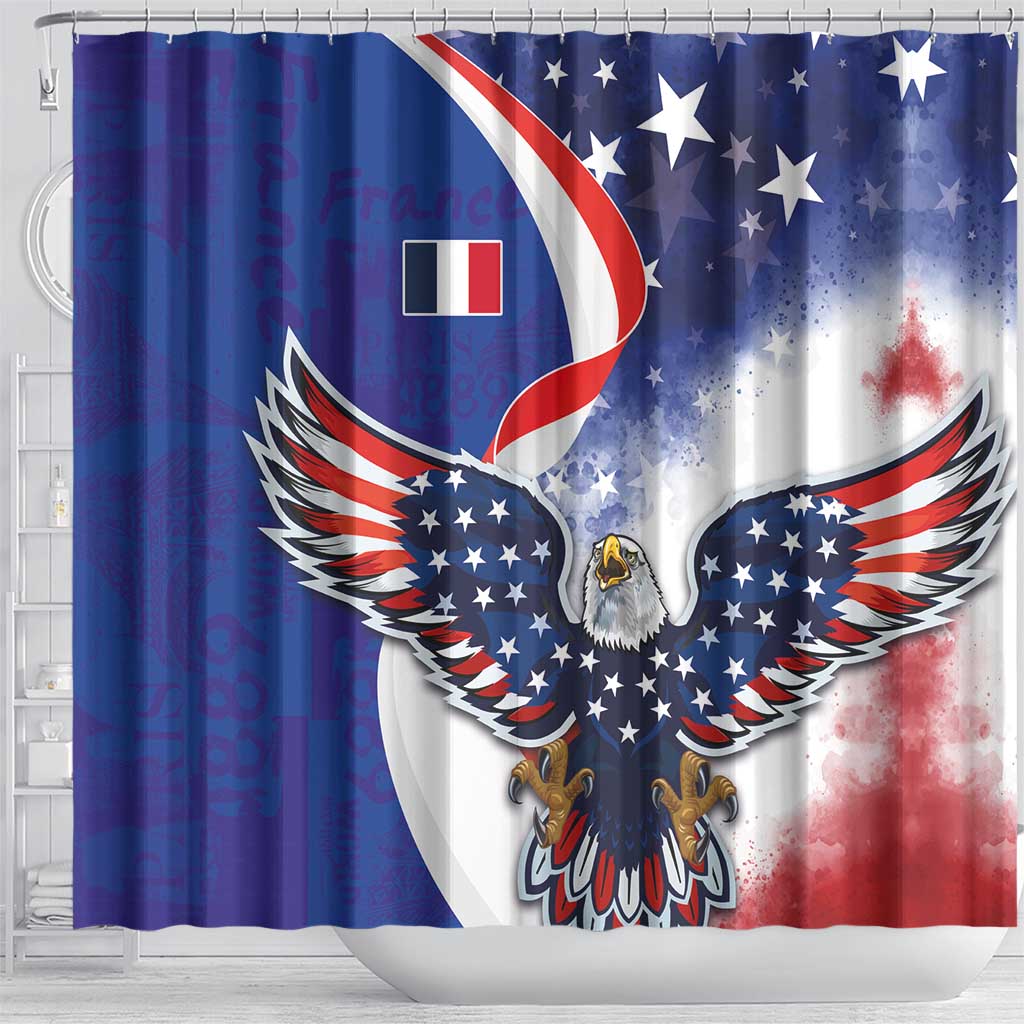 French American Heritage Month Shower Curtain USA Eagle and France Urban Paris National Flag Style