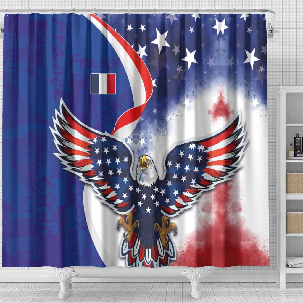 French American Heritage Month Shower Curtain USA Eagle and France Urban Paris National Flag Style