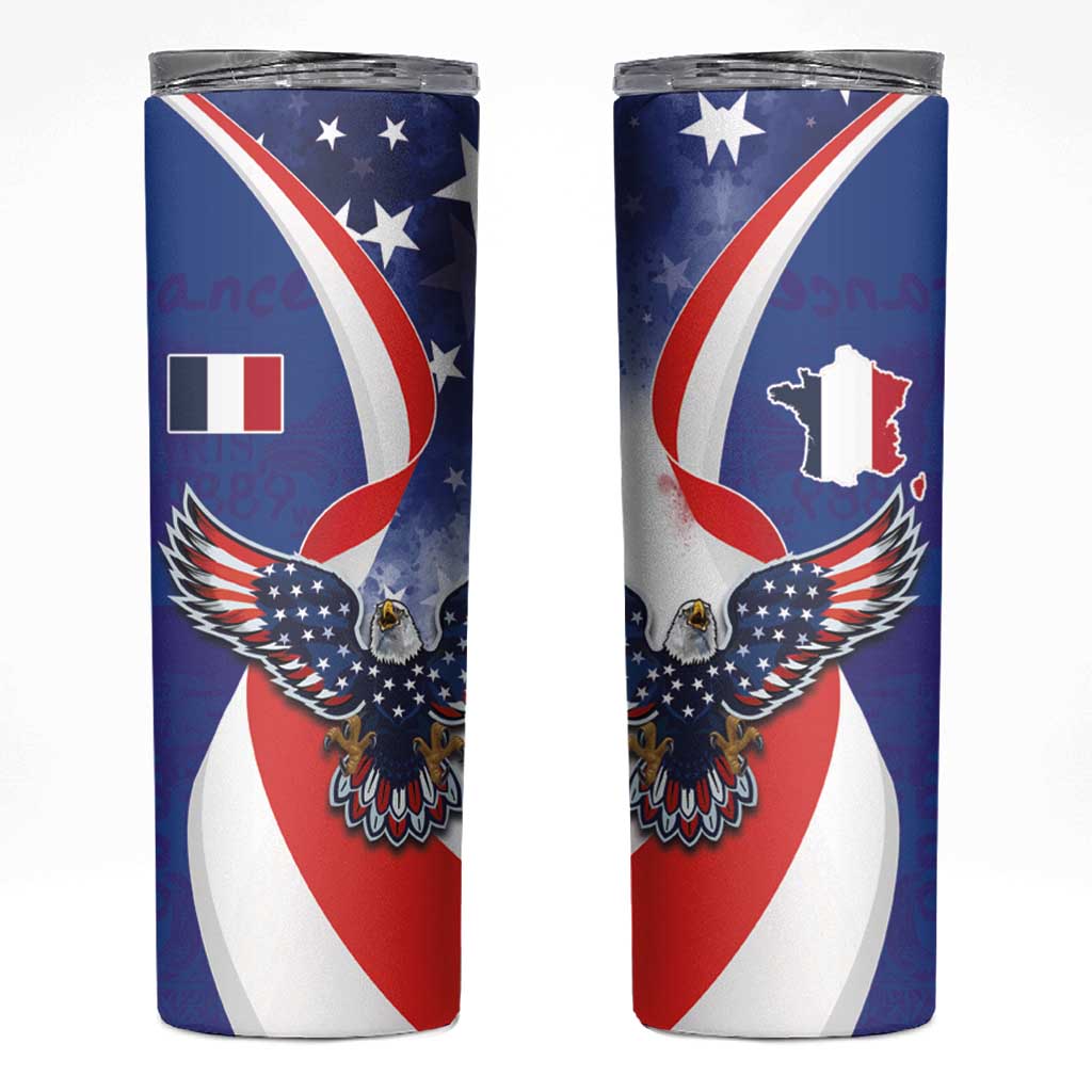French American Heritage Month Skinny Tumbler USA Eagle and France Urban Paris National Flag Style