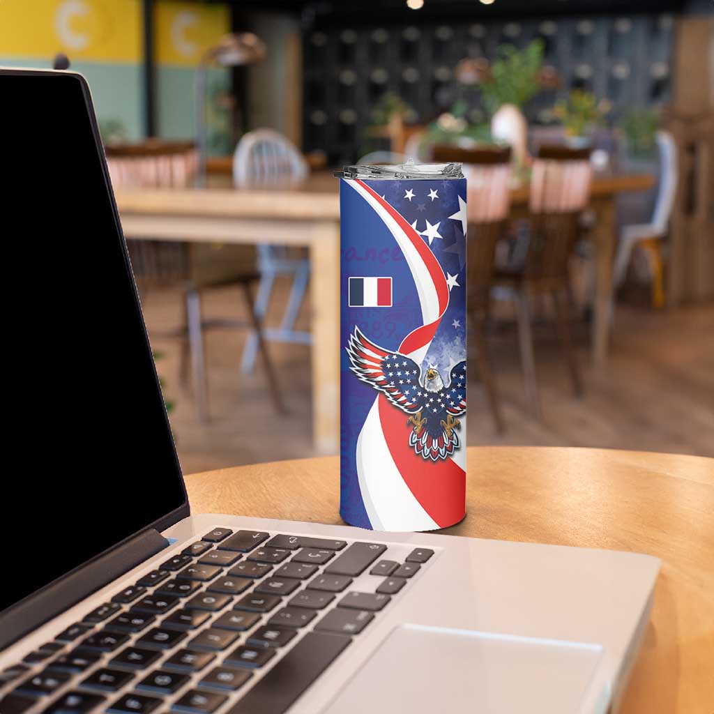 French American Heritage Month Skinny Tumbler USA Eagle and France Urban Paris National Flag Style