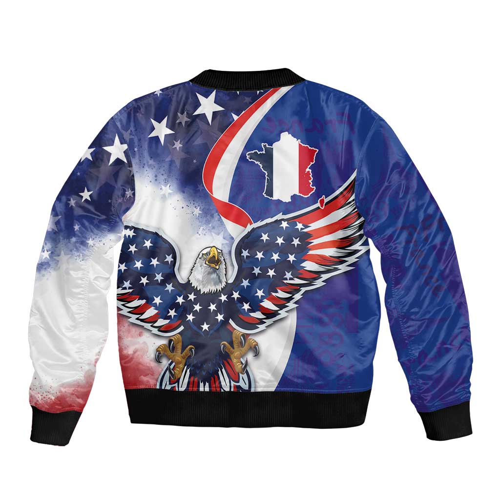 French American Heritage Month Sleeve Zip Bomber Jacket USA Eagle and France Urban Paris National Flag Style