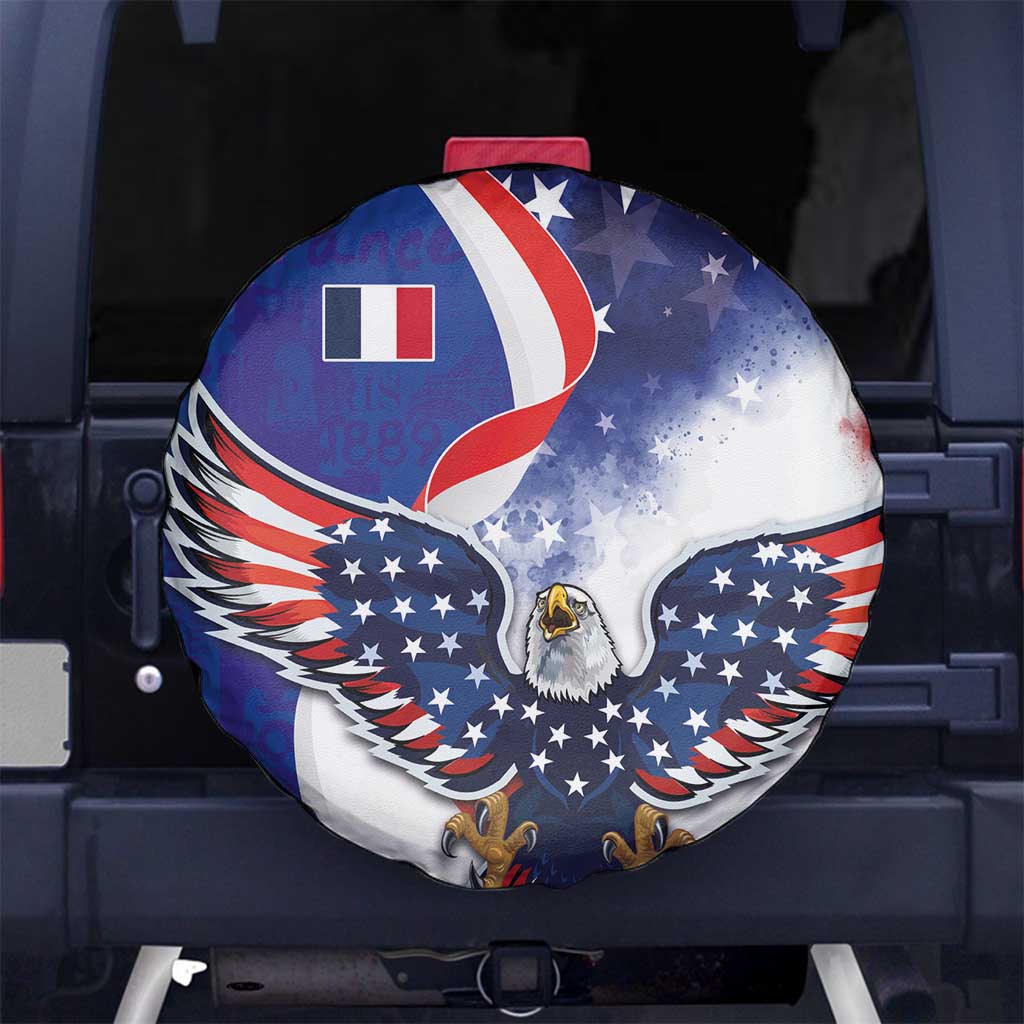 French American Heritage Month Spare Tire Cover USA Eagle and France Urban Paris National Flag Style