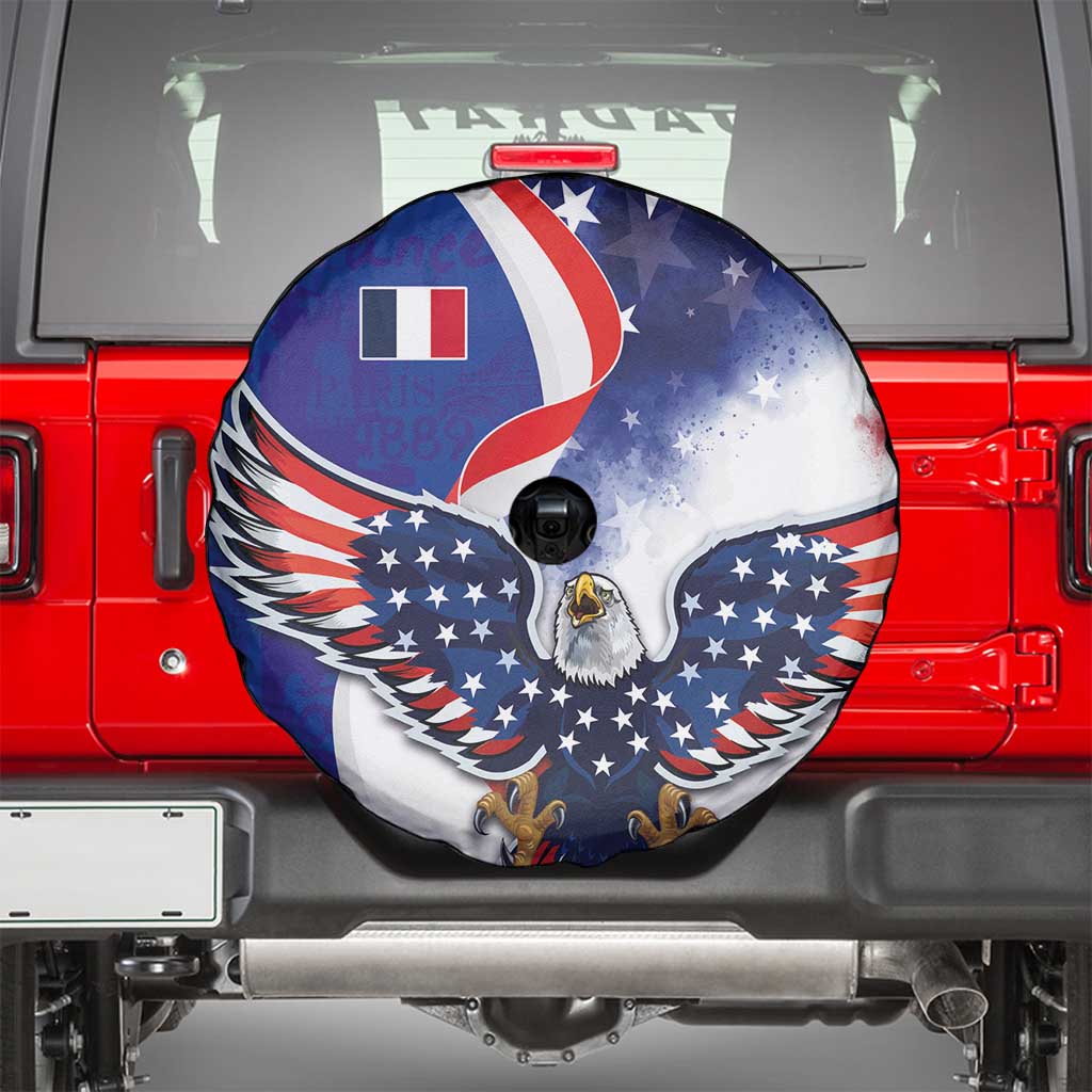 French American Heritage Month Spare Tire Cover USA Eagle and France Urban Paris National Flag Style