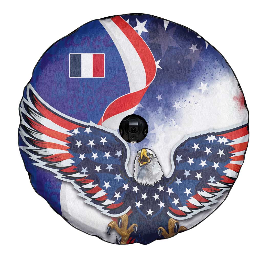 French American Heritage Month Spare Tire Cover USA Eagle and France Urban Paris National Flag Style