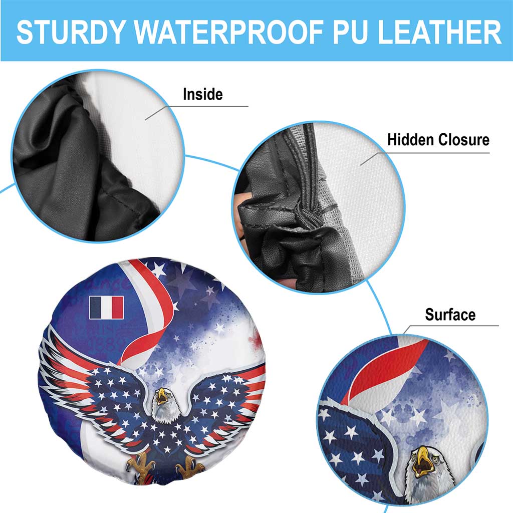 French American Heritage Month Spare Tire Cover USA Eagle and France Urban Paris National Flag Style