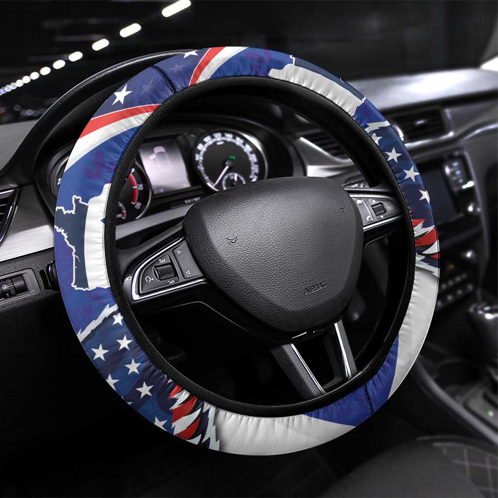French American Heritage Month Steering Wheel Cover USA Eagle and France Urban Paris National Flag Style