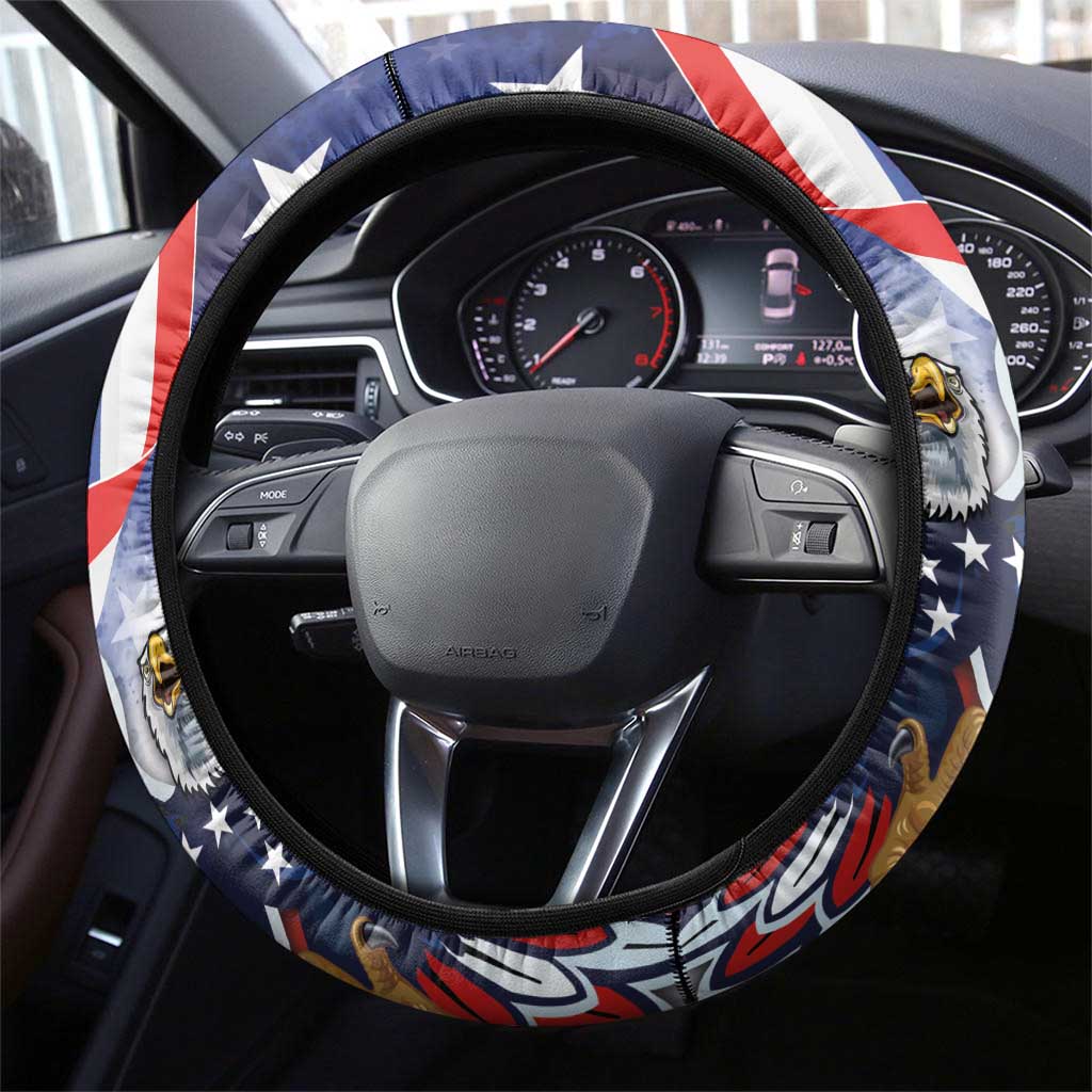 French American Heritage Month Steering Wheel Cover USA Eagle and France Urban Paris National Flag Style
