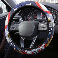 French American Heritage Month Steering Wheel Cover USA Eagle and France Urban Paris National Flag Style