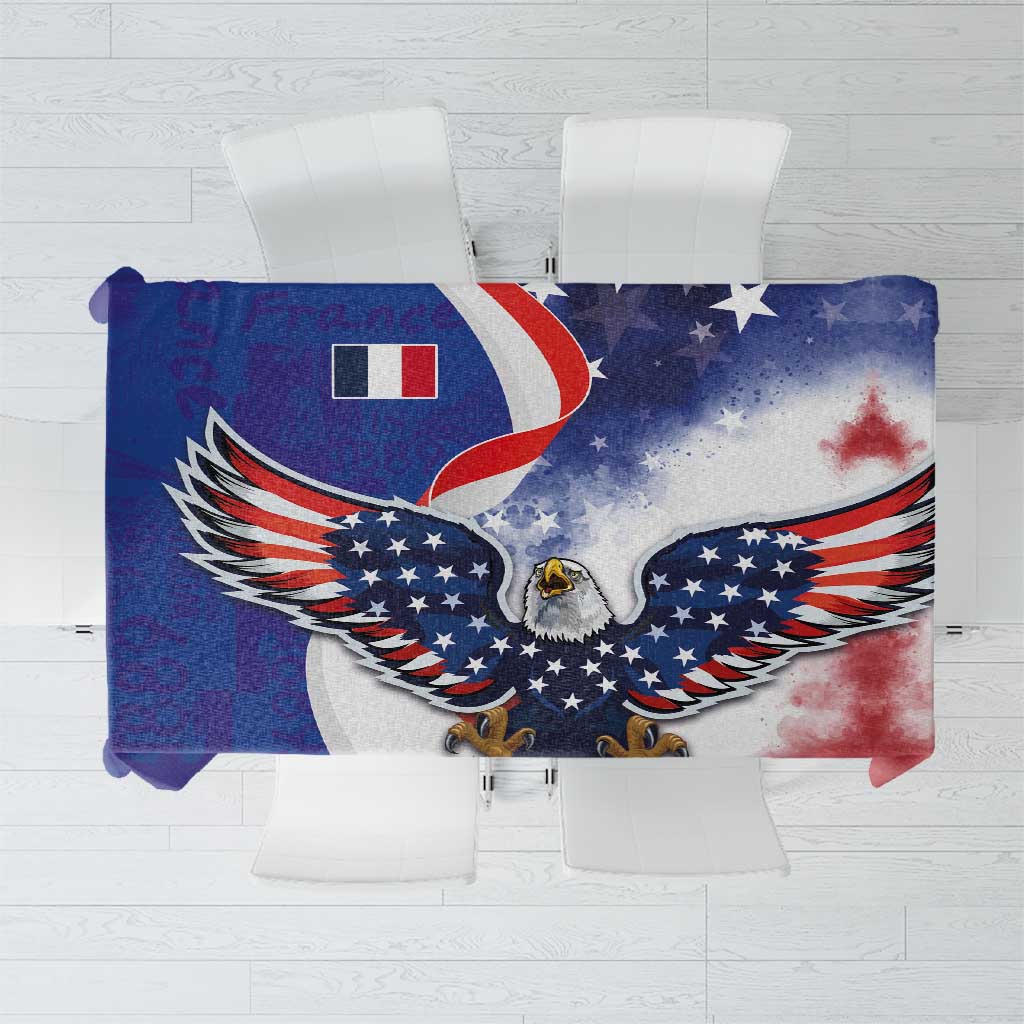 French American Heritage Month Tablecloth USA Eagle and France Urban Paris National Flag Style