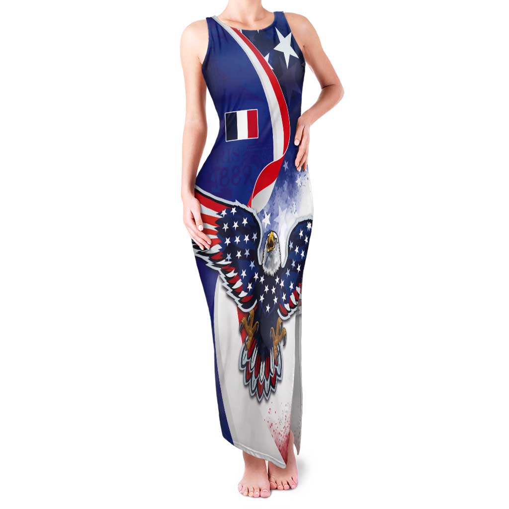 French American Heritage Month Tank Maxi Dress USA Eagle and France Urban Paris National Flag Style