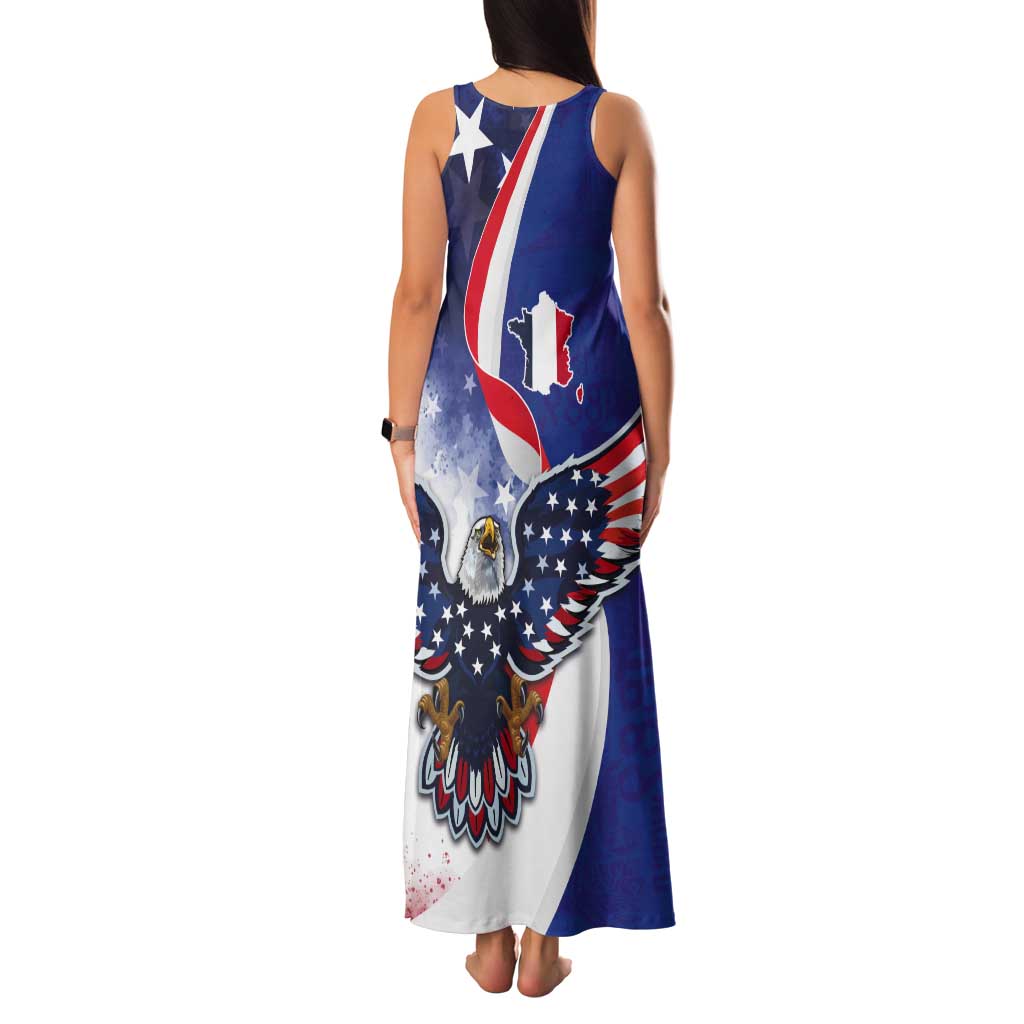 French American Heritage Month Tank Maxi Dress USA Eagle and France Urban Paris National Flag Style