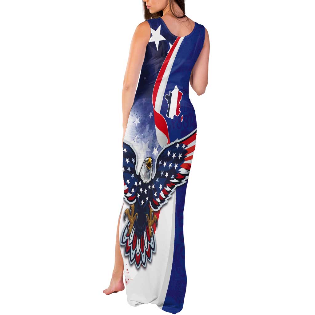 French American Heritage Month Tank Maxi Dress USA Eagle and France Urban Paris National Flag Style