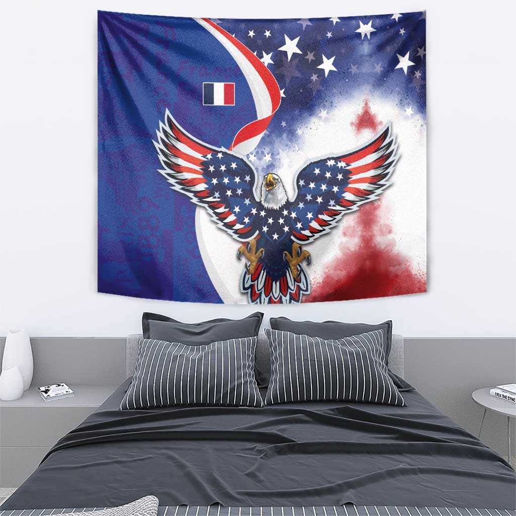 French American Heritage Month Tapestry USA Eagle and France Urban Paris National Flag Style
