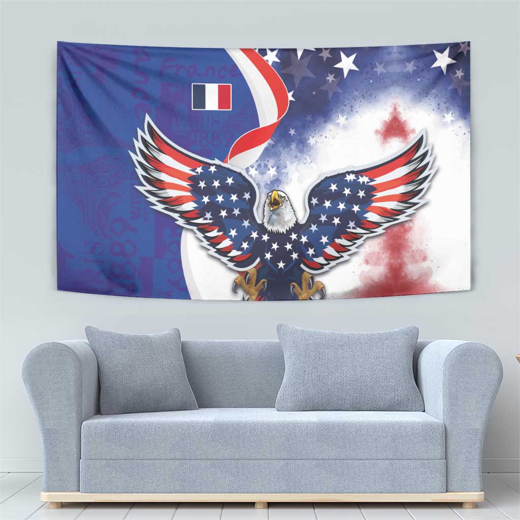 French American Heritage Month Tapestry USA Eagle and France Urban Paris National Flag Style