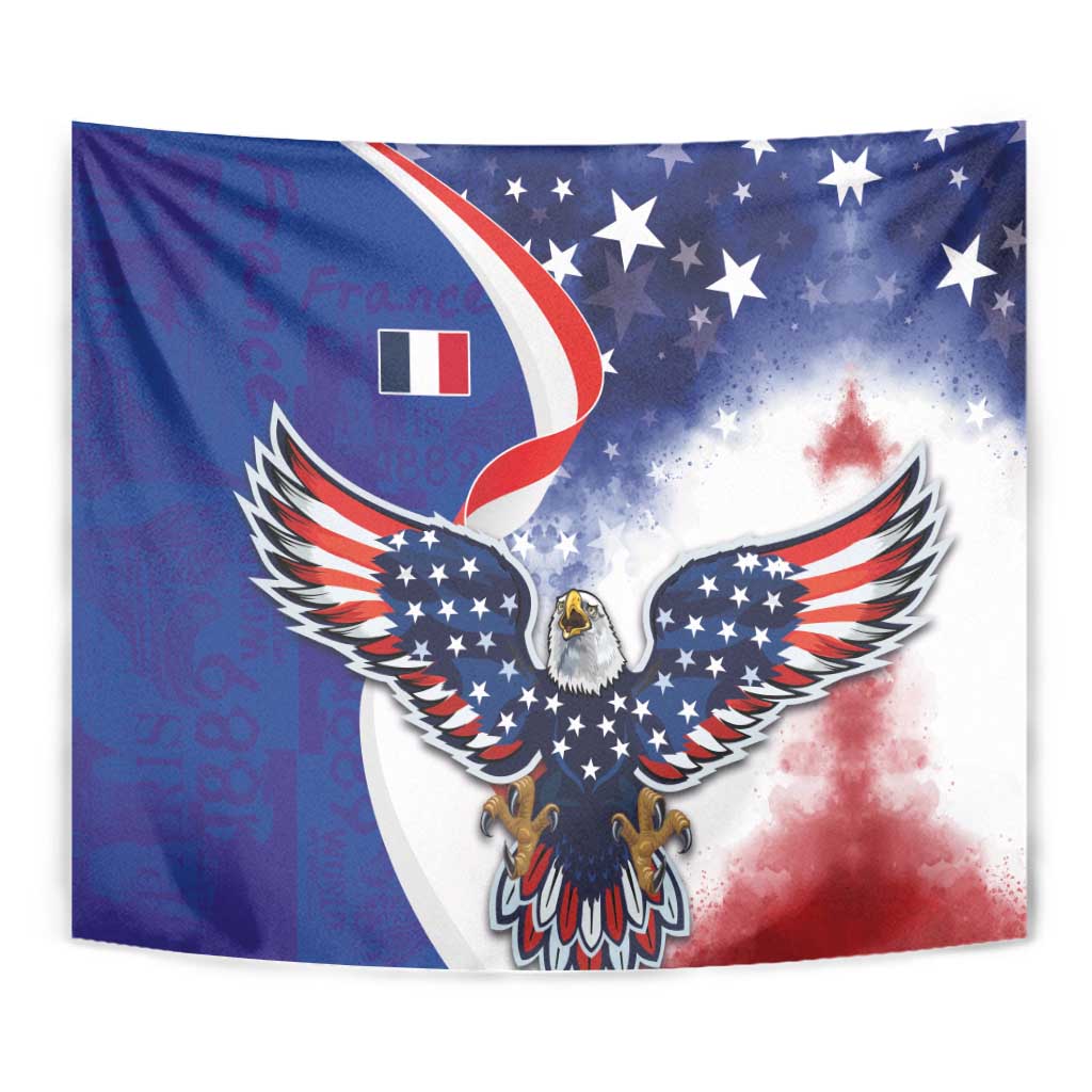 French American Heritage Month Tapestry USA Eagle and France Urban Paris National Flag Style