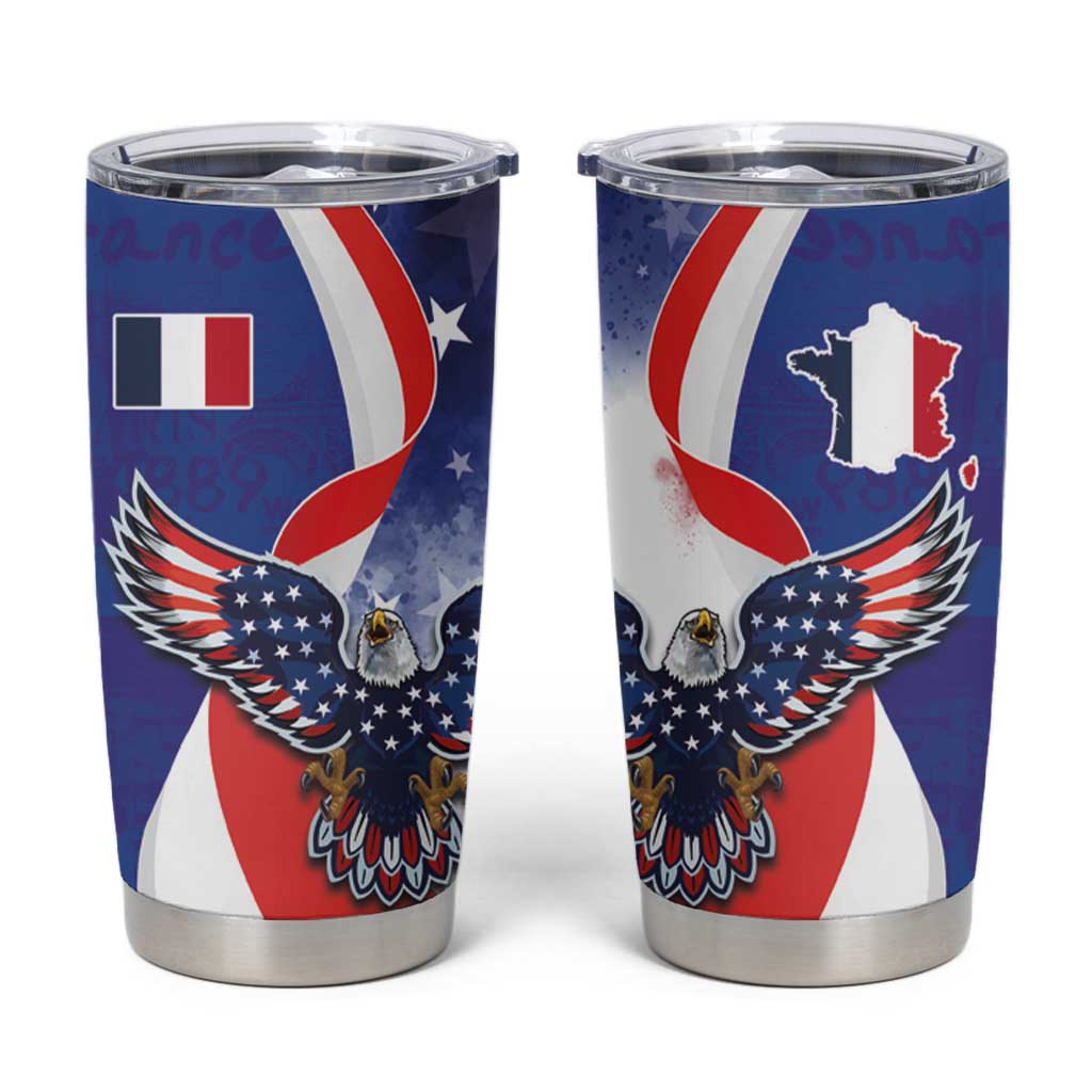 French American Heritage Month Tumbler Cup USA Eagle and France Urban Paris National Flag Style
