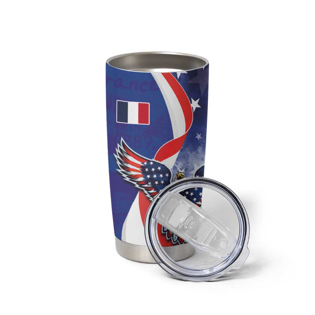 French American Heritage Month Tumbler Cup USA Eagle and France Urban Paris National Flag Style