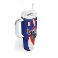 French American Heritage Month Tumbler With Handle USA Eagle and France Urban Paris National Flag Style