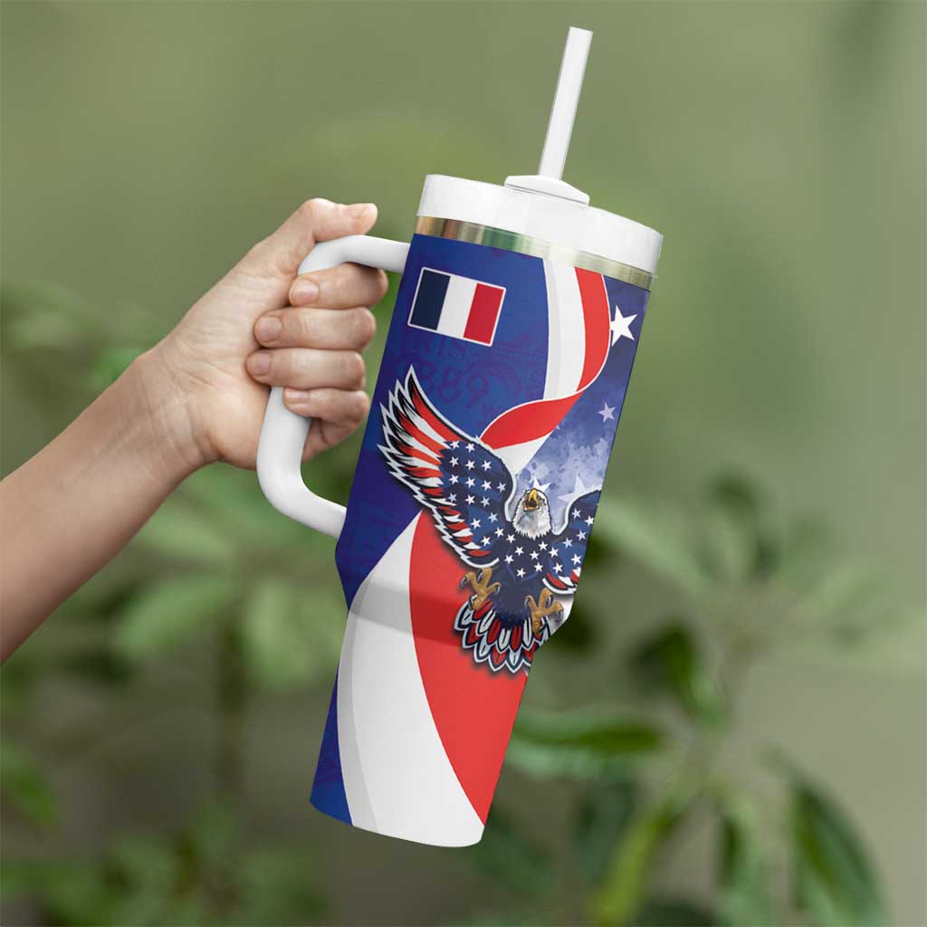 French American Heritage Month Tumbler With Handle USA Eagle and France Urban Paris National Flag Style
