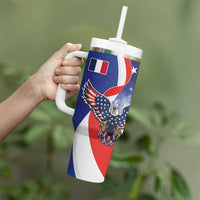 French American Heritage Month Tumbler With Handle USA Eagle and France Urban Paris National Flag Style