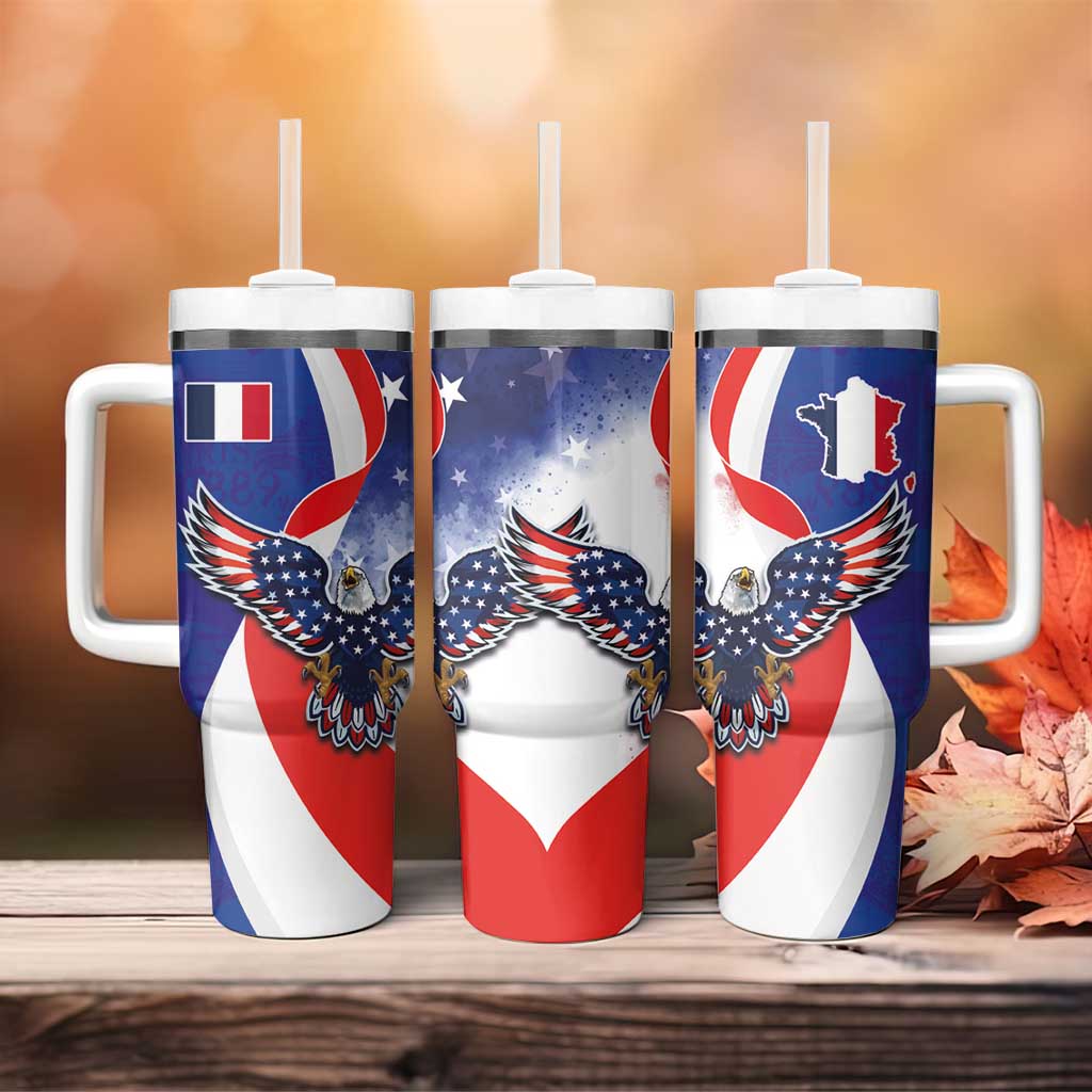 French American Heritage Month Tumbler With Handle USA Eagle and France Urban Paris National Flag Style