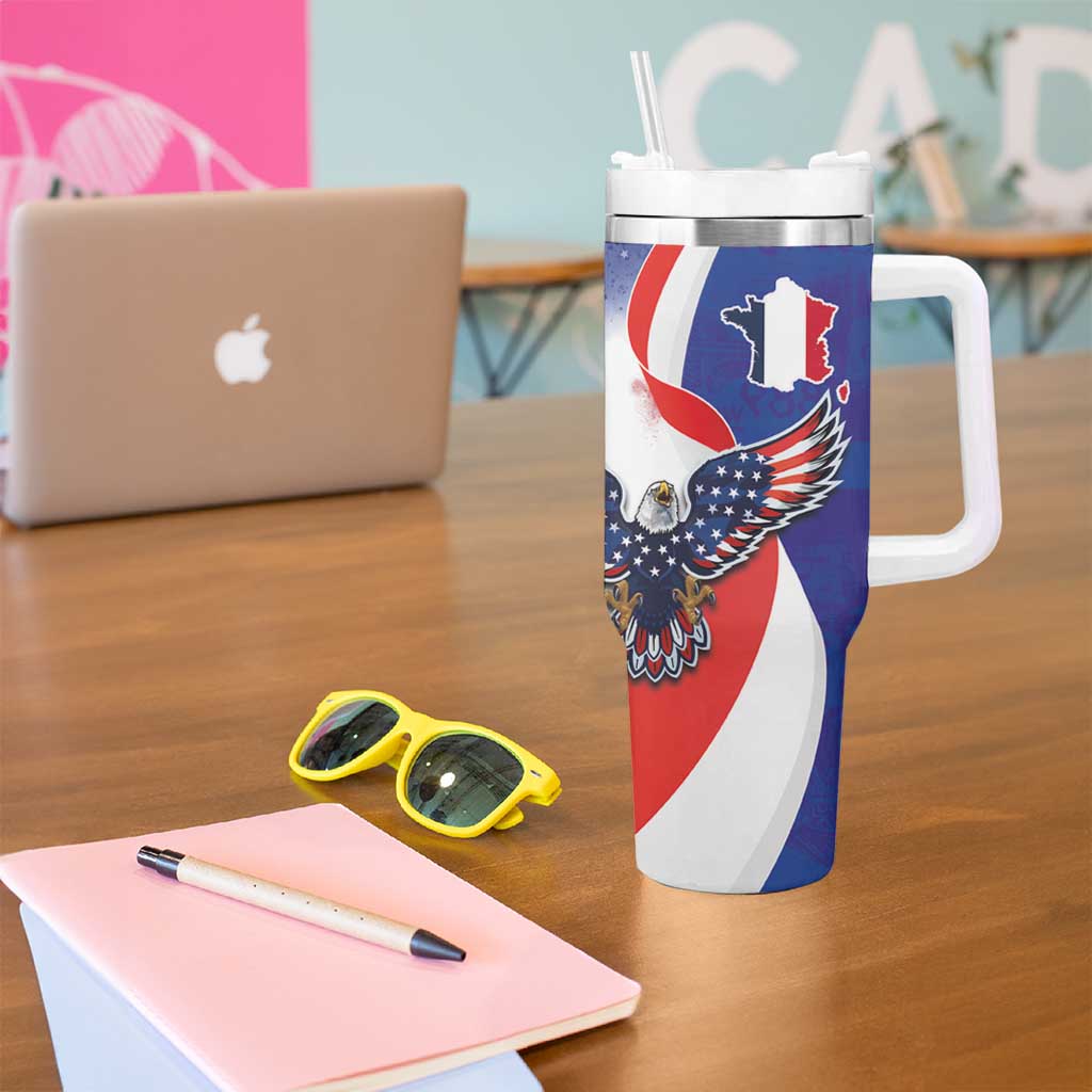 French American Heritage Month Tumbler With Handle USA Eagle and France Urban Paris National Flag Style