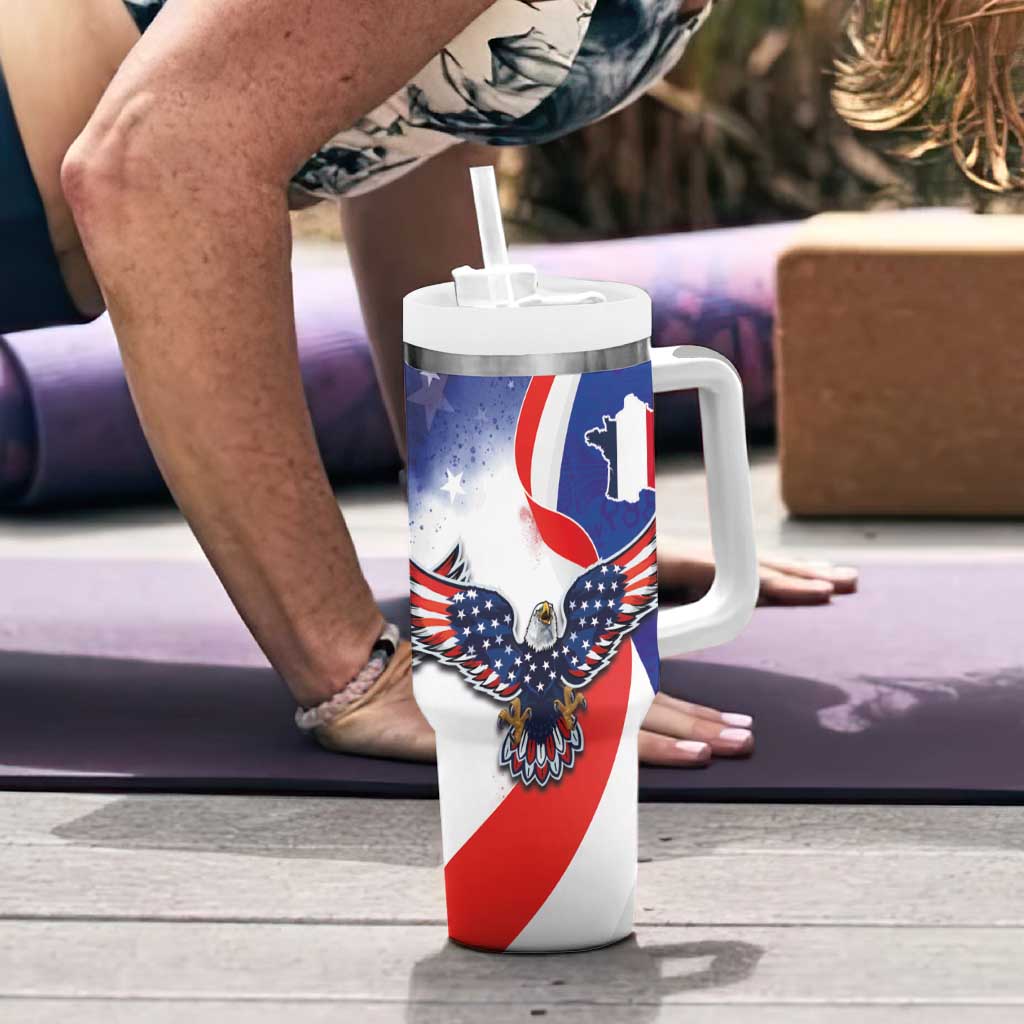 French American Heritage Month Tumbler With Handle USA Eagle and France Urban Paris National Flag Style
