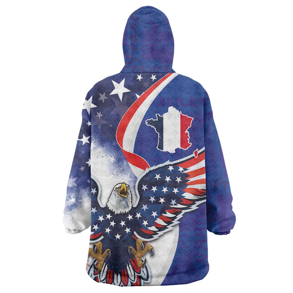 French American Heritage Month Wearable Blanket Hoodie USA Eagle and France Urban Paris National Flag Style