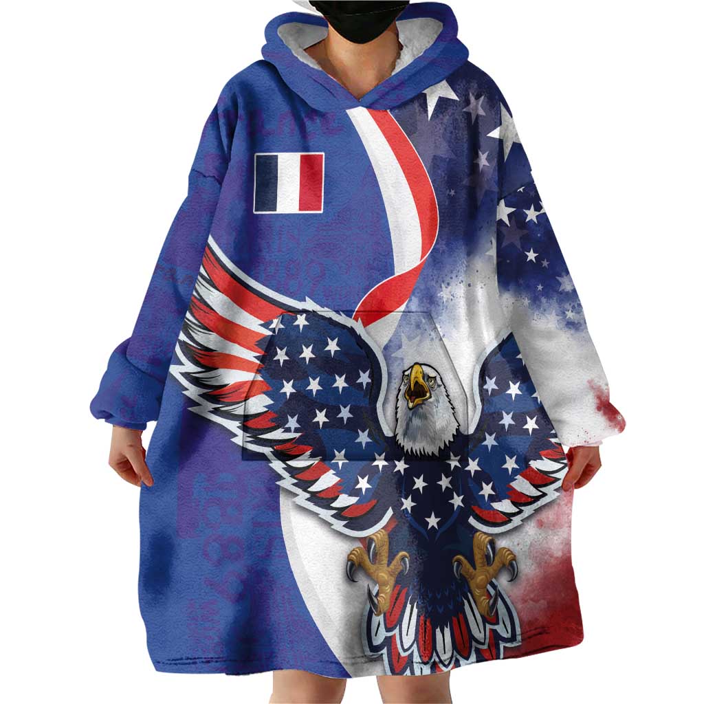 French American Heritage Month Wearable Blanket Hoodie USA Eagle and France Urban Paris National Flag Style