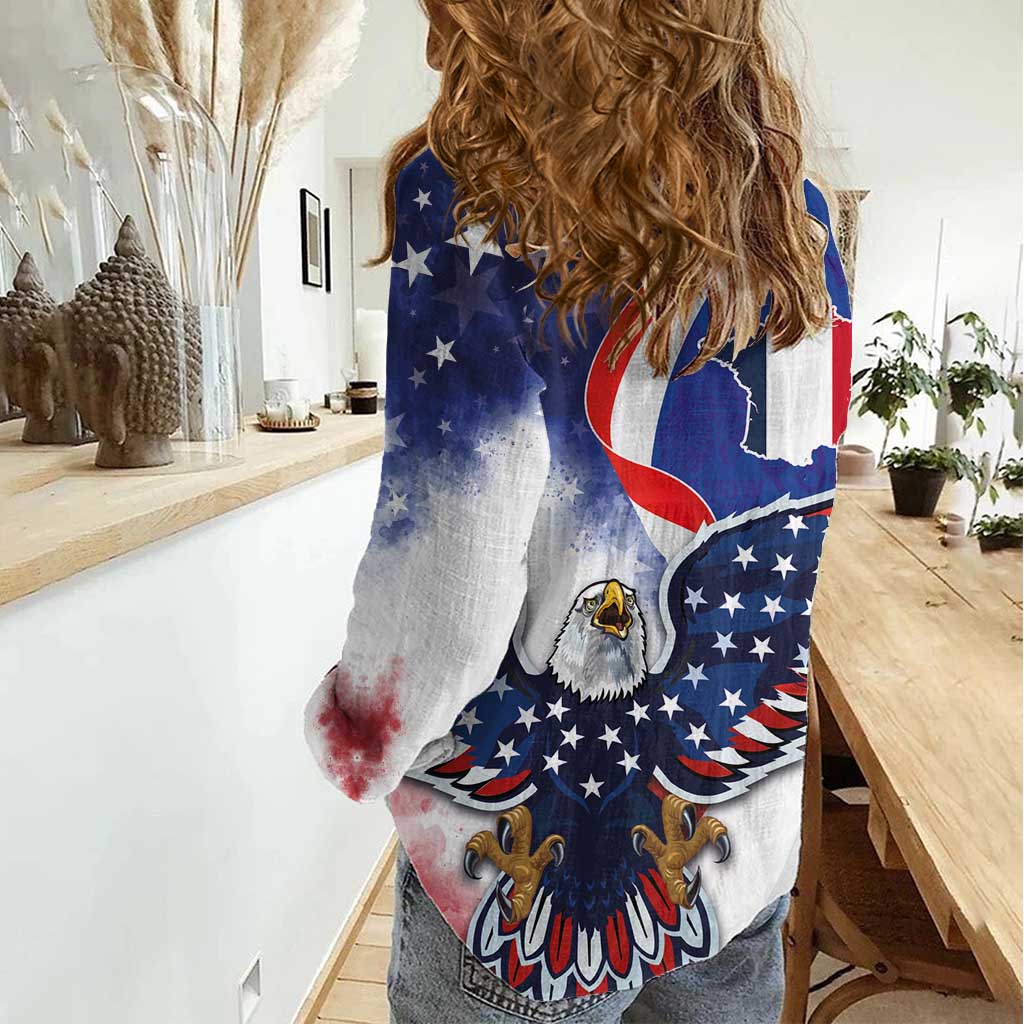 French American Heritage Month Women Casual Shirt USA Eagle and France Urban Paris National Flag Style