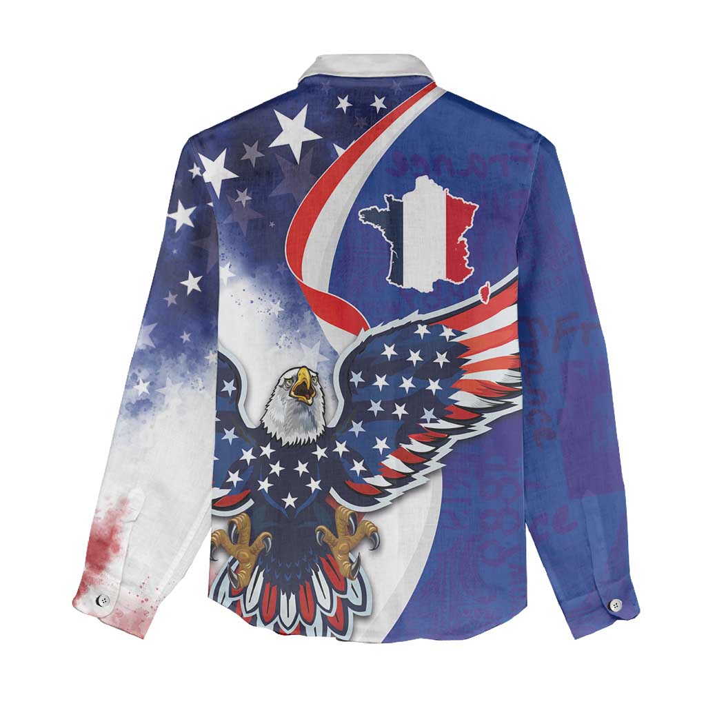 French American Heritage Month Women Casual Shirt USA Eagle and France Urban Paris National Flag Style