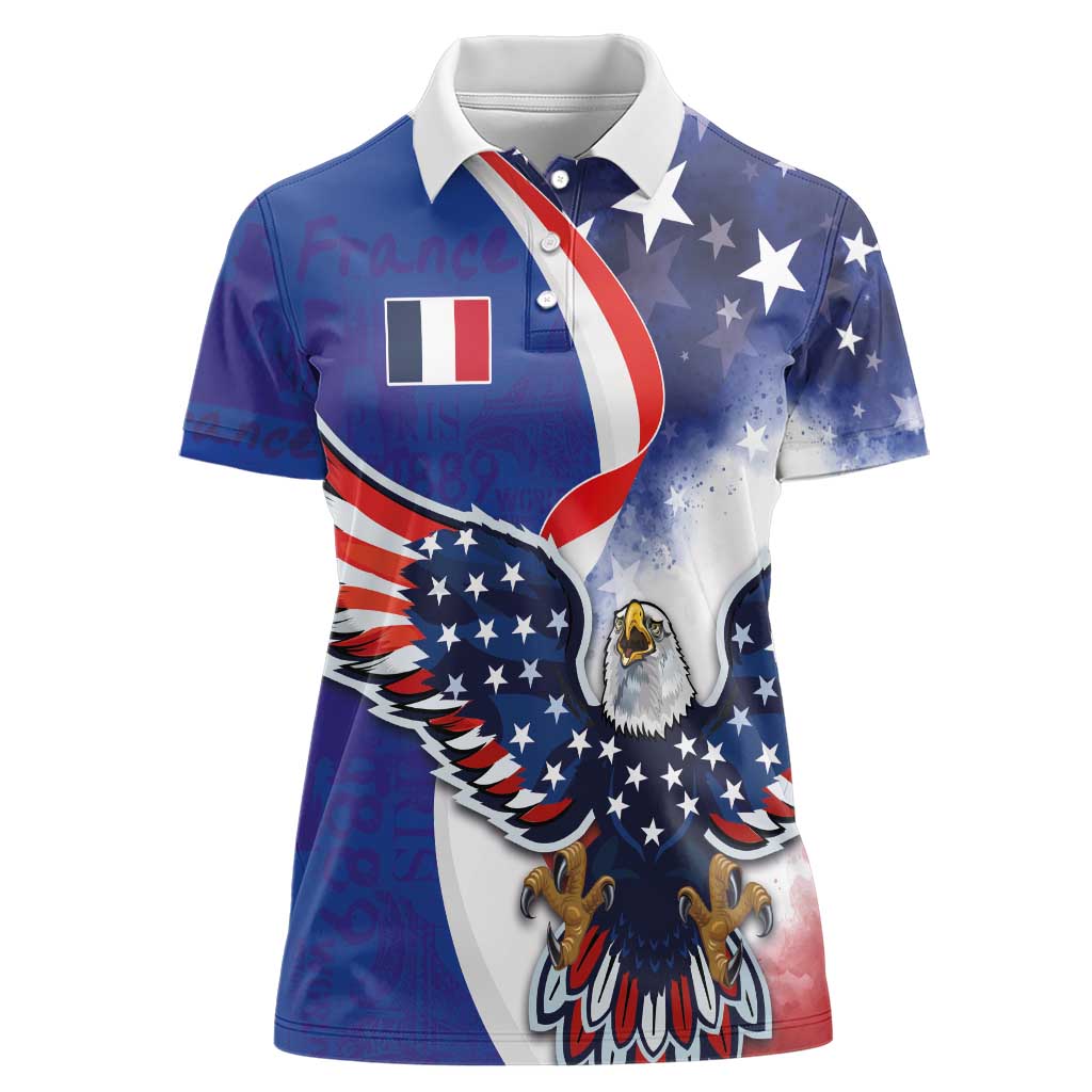 French American Heritage Month Women Polo Shirt USA Eagle and France Urban Paris National Flag Style