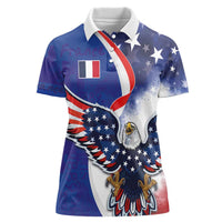 French American Heritage Month Women Polo Shirt USA Eagle and France Urban Paris National Flag Style