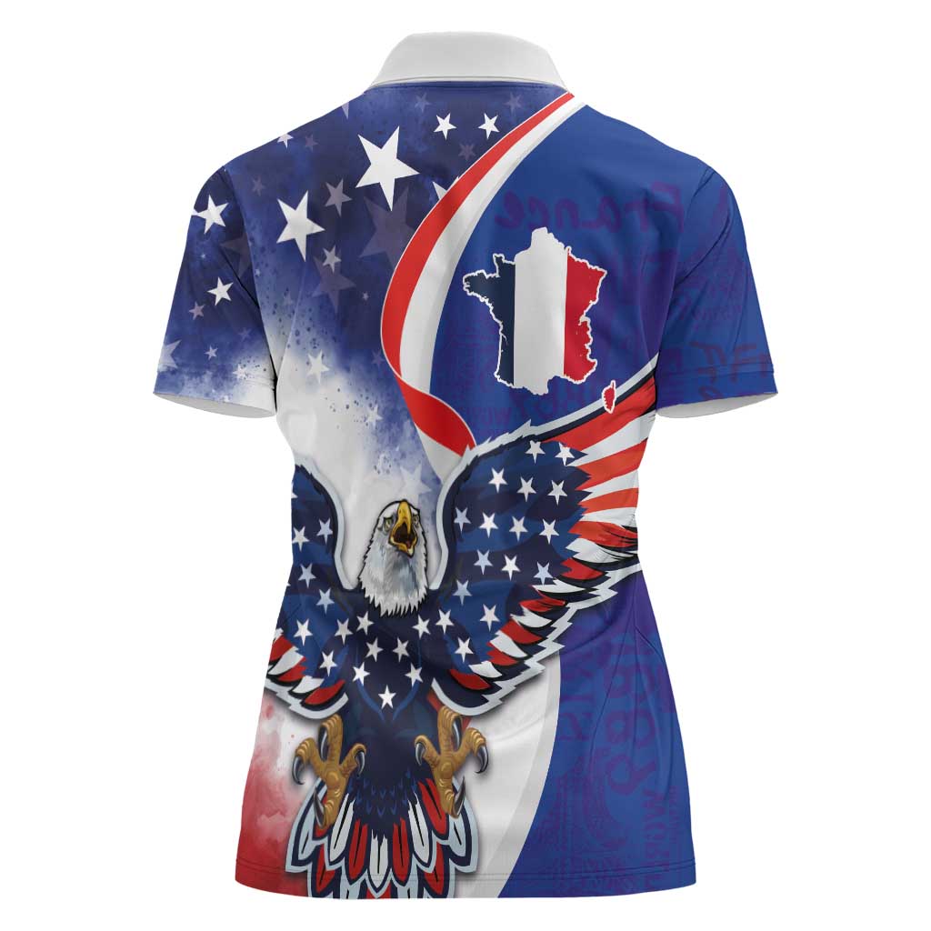 French American Heritage Month Women Polo Shirt USA Eagle and France Urban Paris National Flag Style