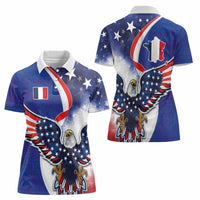 French American Heritage Month Women Polo Shirt USA Eagle and France Urban Paris National Flag Style