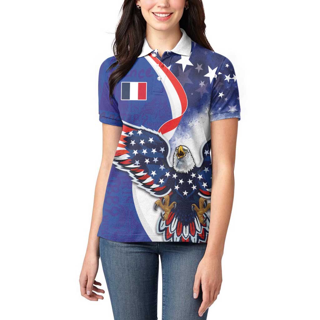 French American Heritage Month Women Polo Shirt USA Eagle and France Urban Paris National Flag Style