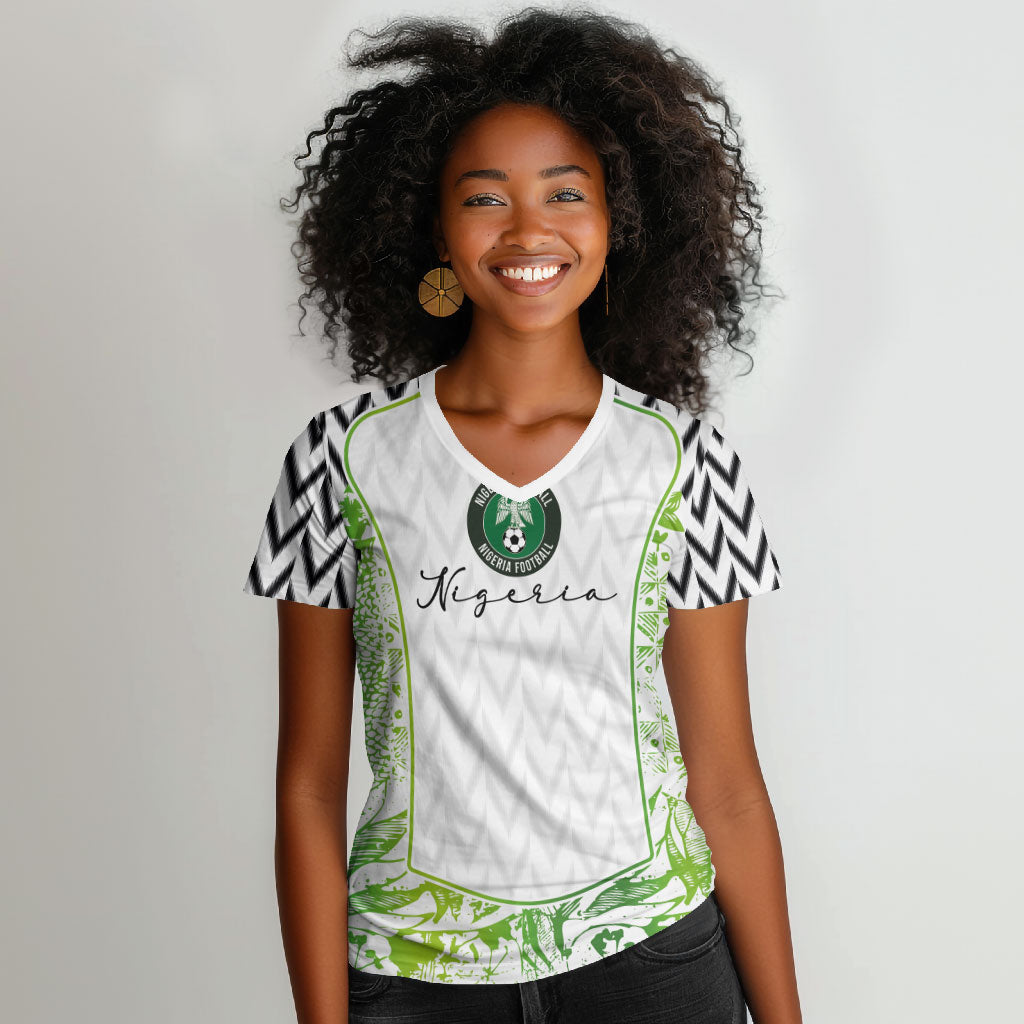 Nigeria National Football Custom Women V-Neck T-Shirt Blokecore T90 Sporty Style
