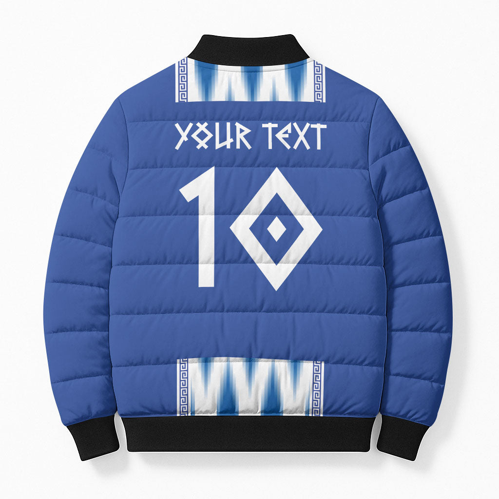 Greece National Football Custom Bomber Puffer Jacket Greek Key Sporty Style