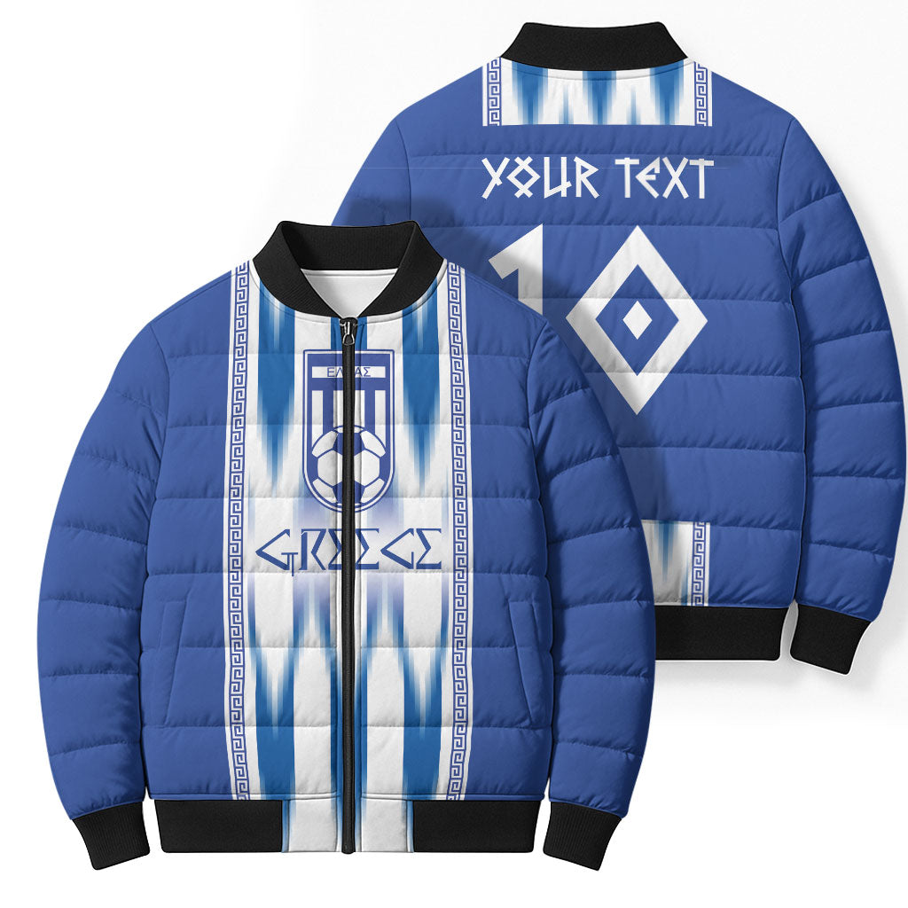 Greece National Football Custom Bomber Puffer Jacket Greek Key Sporty Style
