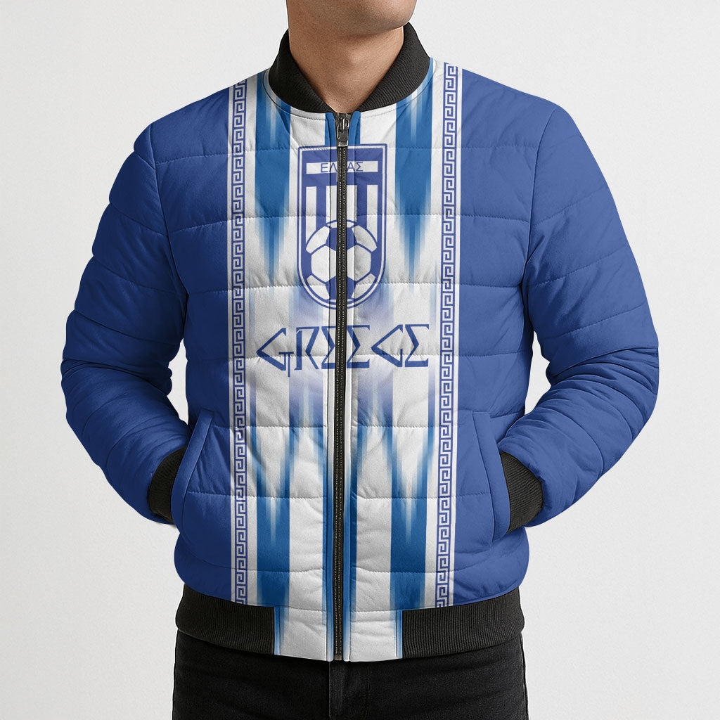 Greece National Football Custom Bomber Puffer Jacket Greek Key Sporty Style