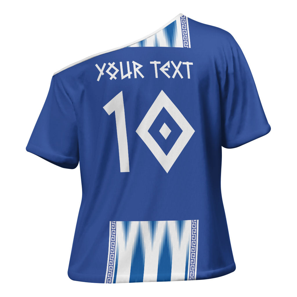Greece National Football Custom Cross Shoulder Shirt Greek Key Sporty Style
