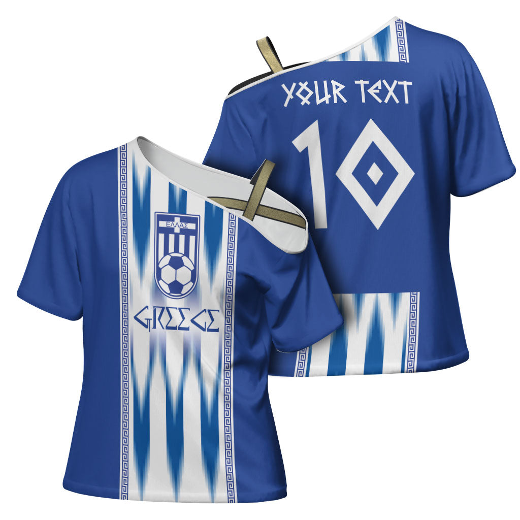 Greece National Football Custom Cross Shoulder Shirt Greek Key Sporty Style