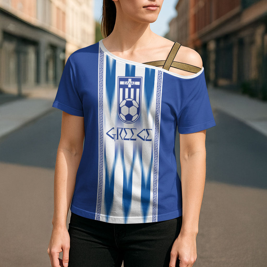 Greece National Football Custom Cross Shoulder Shirt Greek Key Sporty Style