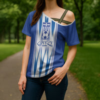 Greece National Football Custom Cross Shoulder Shirt Greek Key Sporty Style