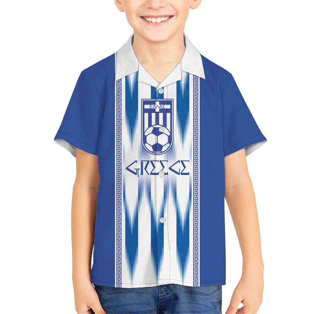 Greece National Football Custom Kid Hawaiian Shirt Greek Key Sporty Style