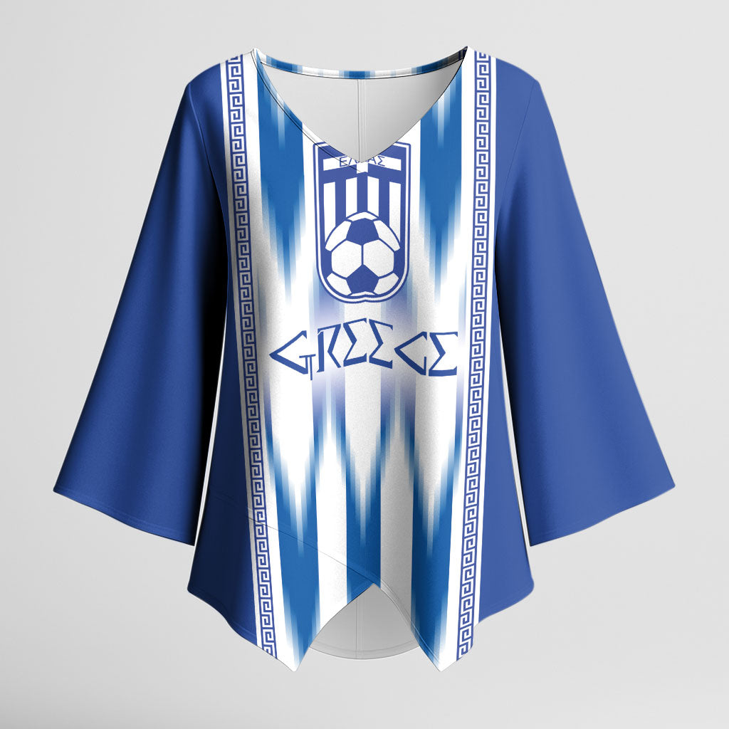 Greece National Football Custom Kimono Sleeve Blouse Greek Key Sporty Style