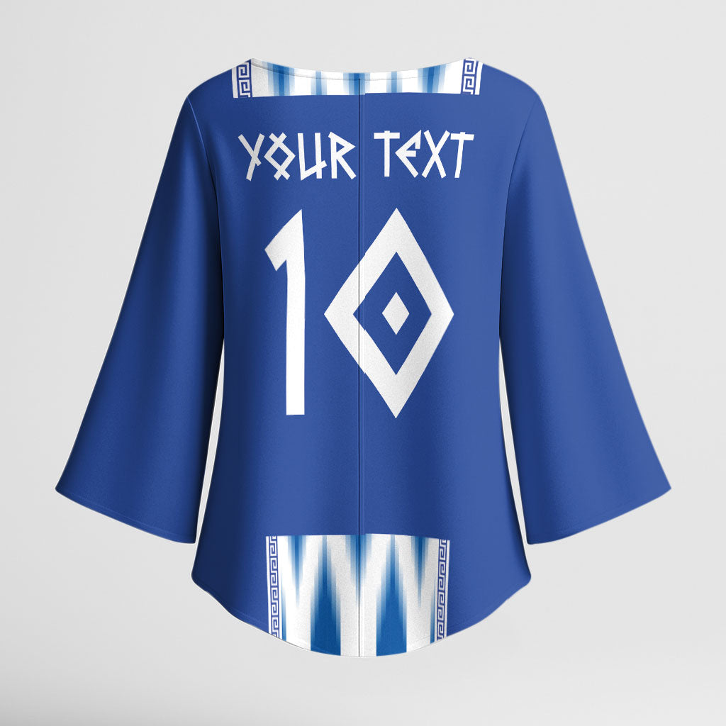 Greece National Football Custom Kimono Sleeve Blouse Greek Key Sporty Style