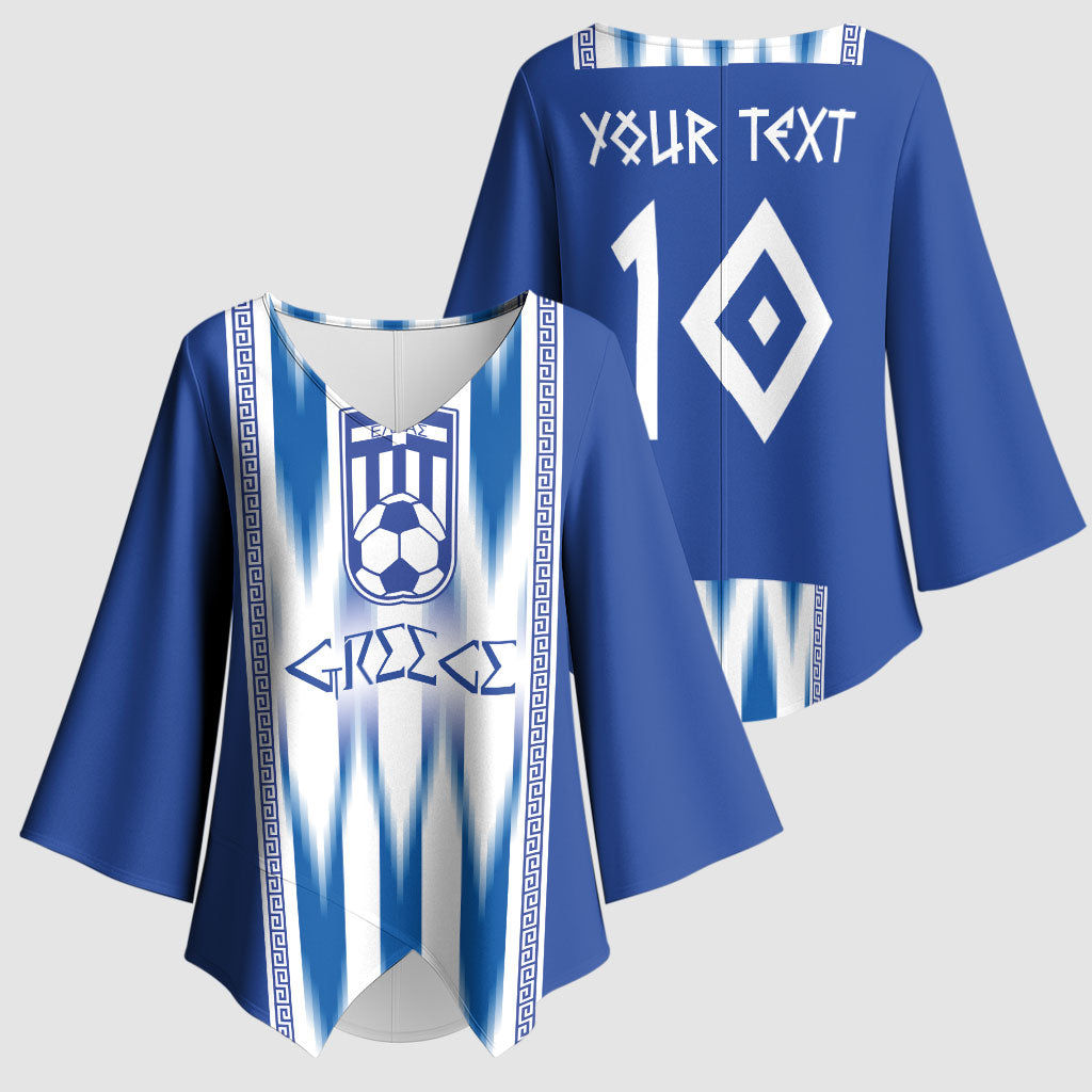 Greece National Football Custom Kimono Sleeve Blouse Greek Key Sporty Style